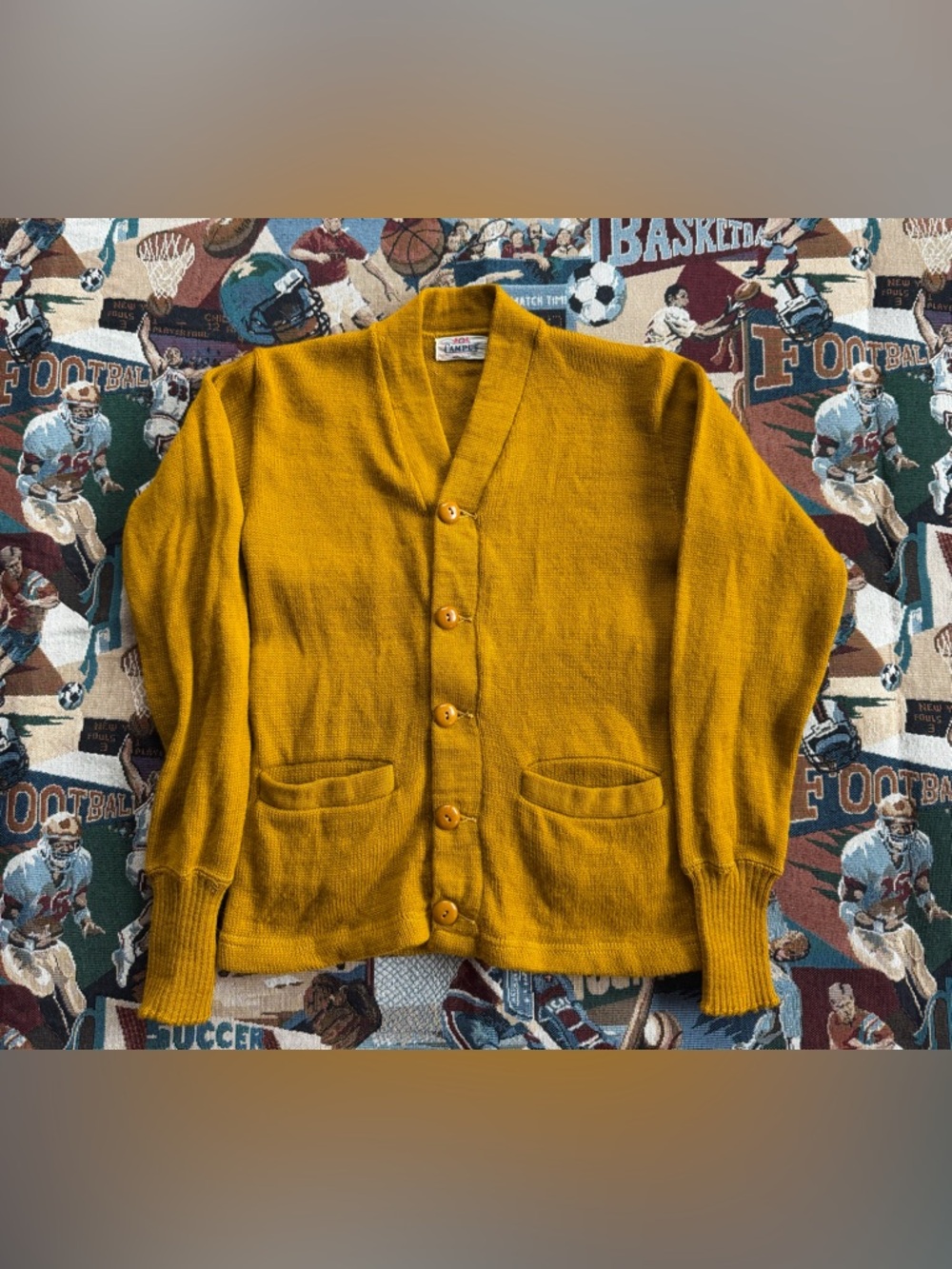 Vintage 60s Women’s Campus Yellow Mustard Wool Cardigan